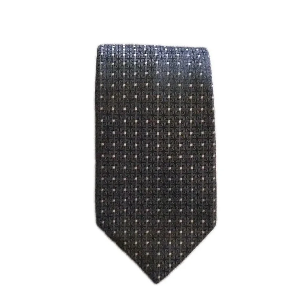Ermenegildo Zegna Tie Geo Silk Blend Black Gray Silver Sparkle Dots 60x3.75